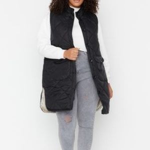 🎉HP🎉Black Long Quilted  Puffer Vest Buttons Plus Sizes & Regular Sizes:10-18